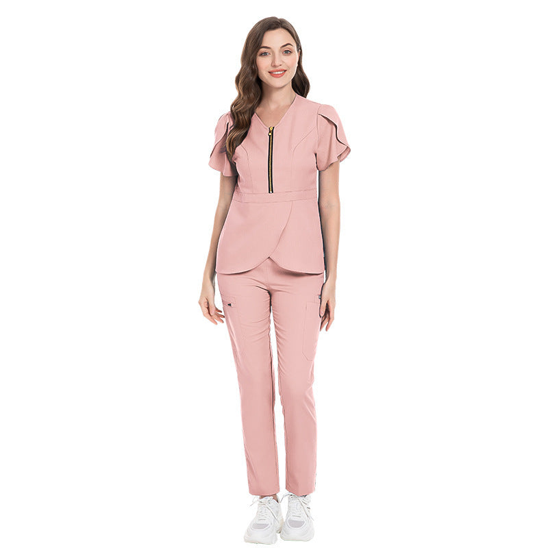 Women's Fashion Slim Fit Nurses' Uniform Short Sleeve Pants Suit