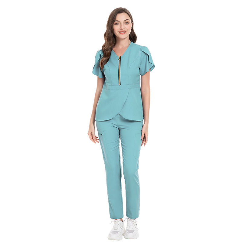 Women's Fashion Slim Fit Nurses' Uniform Short Sleeve Pants Suit