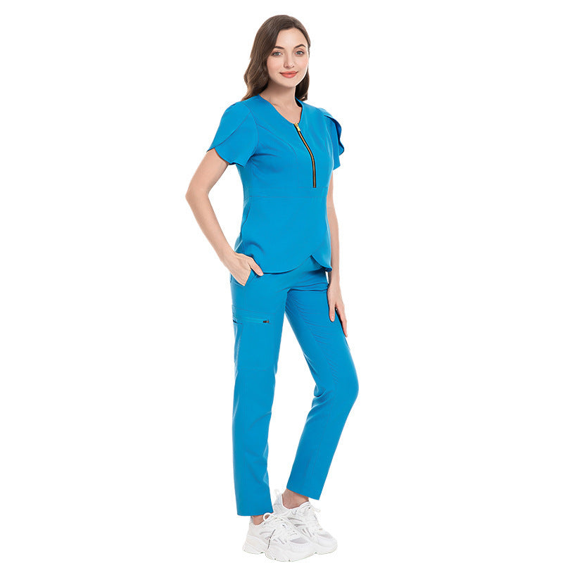 Women's Fashion Slim Fit Nurses' Uniform Short Sleeve Pants Suit